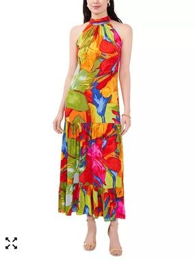 MSK Multicolor Floral Halter Maxi Dress